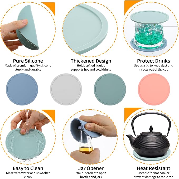 4pcs Silicone Coaster, Round Silicone Coasters - Image 3