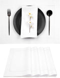 D'Moksha Homes White Linen Placemats Set of 4 - Classic Hemstitch Placemats 14 x 19 Inch - 100% Pure Linen Table Mats for Valentines, Spring, Easter - Handcrafted and Machine Washable