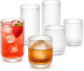 Ribbed Drinking Glasses 6pcs, Rocks Drinking Glasses 12oz and 10oz, Tumbler by Lumkit