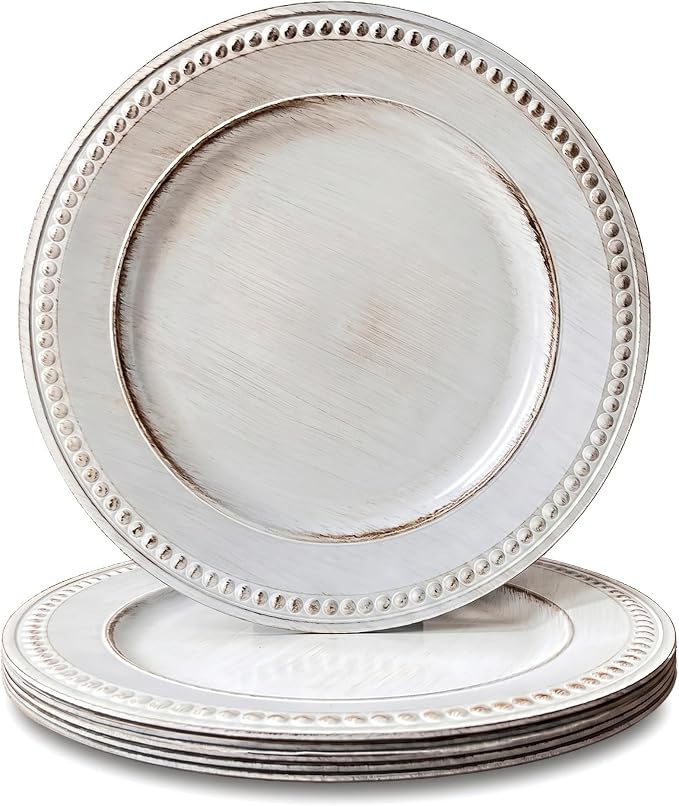 White Charger Plates, 13 Inch Vintage Dinner Plate Chargers Round Server by Umisriro