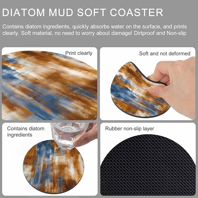 Blue Brown Coasters Set of 6, Absorbent Coasters - Image 9