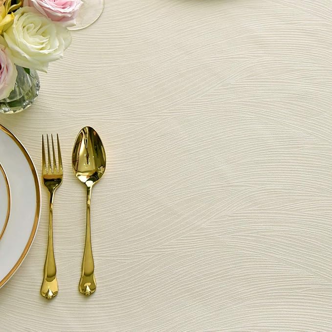 maxmill Jacquard Tablecloth Swirl Design Water Resistance Antiwrinkle Heavy Weight Soft Table Cloth for Buffet Banquet Parties Event Holiday Dinner Rectangle 60 x 84 Inch Ivory