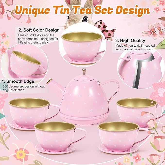 iAOVUEBY Tea Party Set for Little Girls Age 3-8, Kids Princess Pretend Playset - Image 7