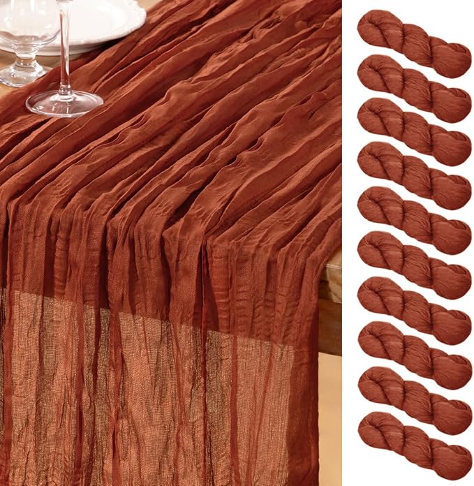DeZerlor Terracotta Cheesecloth Table Runners 10 Pack Fall Runners | 120Inch by DeZerlor