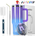 40 oz Shiny Tumbler with Handle and Straw, Stainless Steel Tumbler with Lid and by Watersy