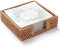 Rattan Napkin Holder Square, Wicker Napkin Basket for Kitchen, Flat Napkin Holders for Paper Napkins, Woven Luncheon Napkin Holder for Table (7.5 x 7.5 x 2.5 inch)