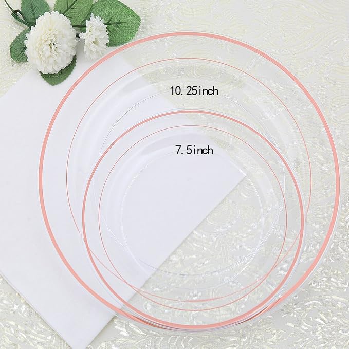 60 Pcs Rose Gold Plastic Plates, Disposable Party Set Include: 60 Clear Plastic - Image 2