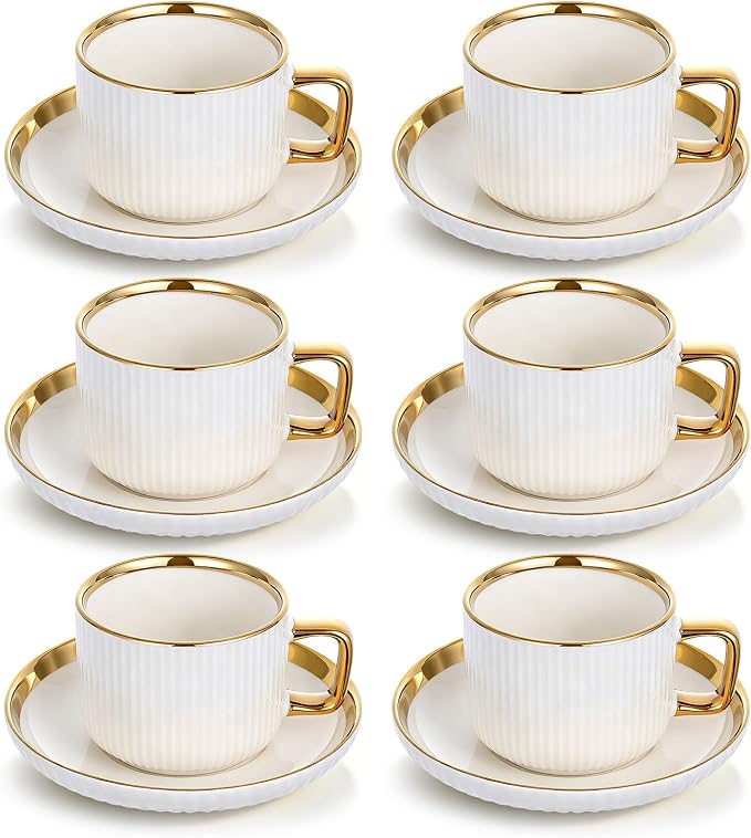 8.5oz Cappuccino Cups with Saucers Set of 6, Ceramic Coffee Cup and Saucer with by Unknown