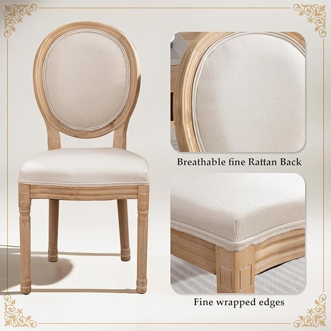 SoarFlash French Dining Chairs Set of 2, Vantage Dining Chair with Round Back, Wood Leg Farmhouse Country Dining Chair for Kitchen,Bedroom,Beige