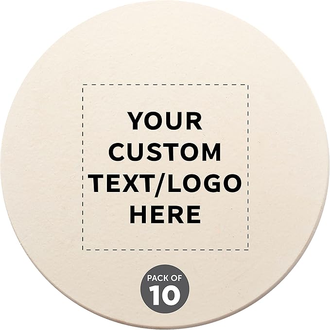 DISCOUNT PROMOS Custom Ceramic Coasters Set of 10, Personalized Bulk Pack - 4 Inches with Cork Bottom Pad, Perfect for Hotel, Bar, Restaurant - Natural