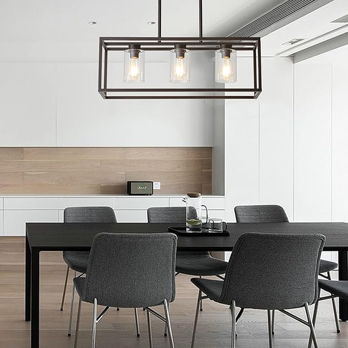 XILICON Dining Room Lighting Fixture Hanging Farmhouse Oil Rubbed Bronze 3 Light Modern Pendant Lighting Contemporary Chandeliers with Glass Shade for Living Dining Room Bedroom Kitchen Island