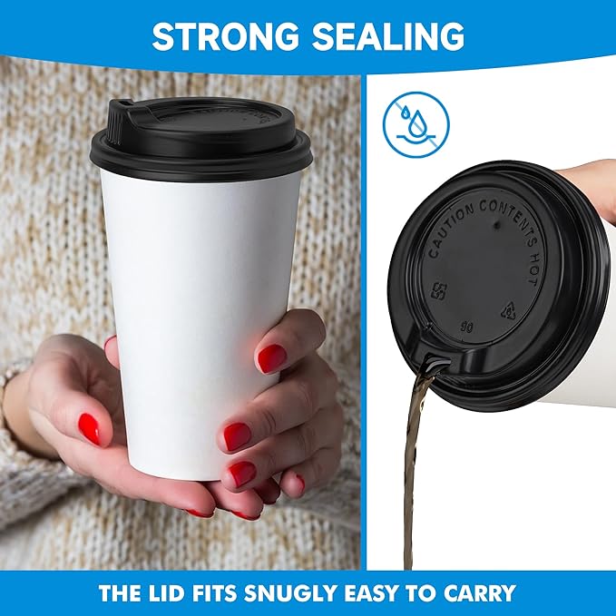 RACETOP Coffee Cups with Lids 16 oz 100 Pack, Disposable Paper Cups with Lids, To Go Hot Cups for Home/Office