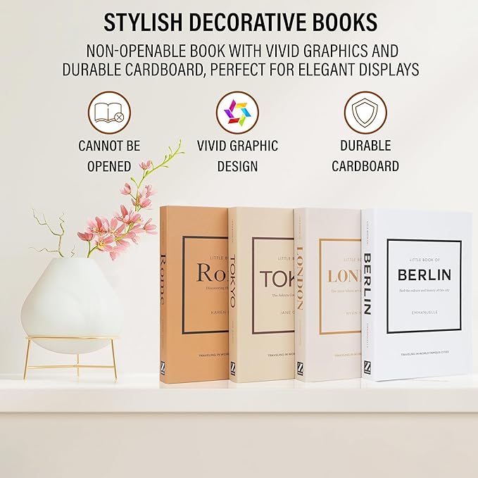 Mocha Medium | 4 PCS Faux Decorative Books for Home Decor | Not Real Books (Cardboard Boxes) | Coffee Table, Shelf Styling & Modern Aesthetic Accent Pieces for Living Room, Office