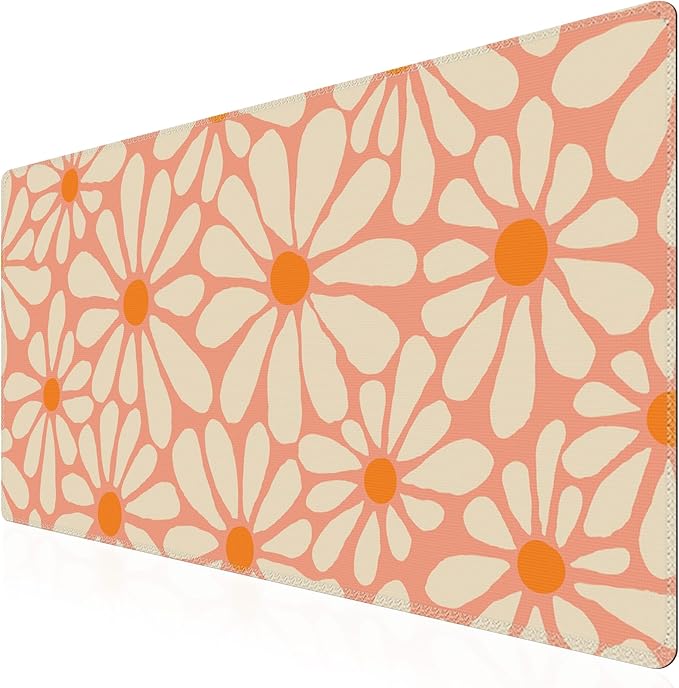 iCasso Desk Mat, Desk Matt for Desktop, Cute Desk Pad Mat, XXL Large Mouse Pad for Desk, Anti-Slip Big Mousepad with Stitched Edges, Keyboard Pad Mouse Mat for Computer, Work, Gaming (Orange Floral)
