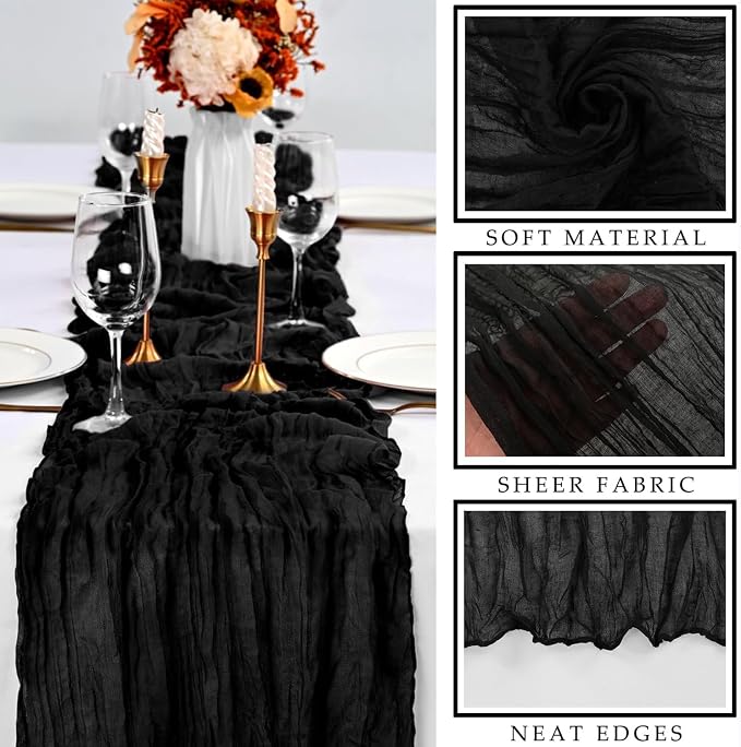 Black 6 Pcs Cheesecloth Table Runner 10FT Gauze Fabric Boho Cheese Cloth Table - Image 2