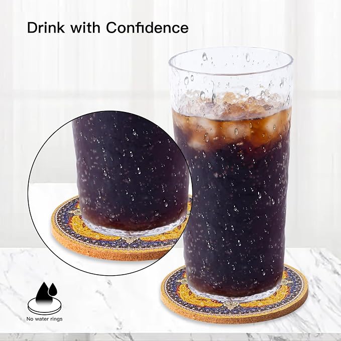 Cork Coasters for Drinks Absorbent Non Slip 12pcs 4 Inch Persian | Coaster for - Image 3