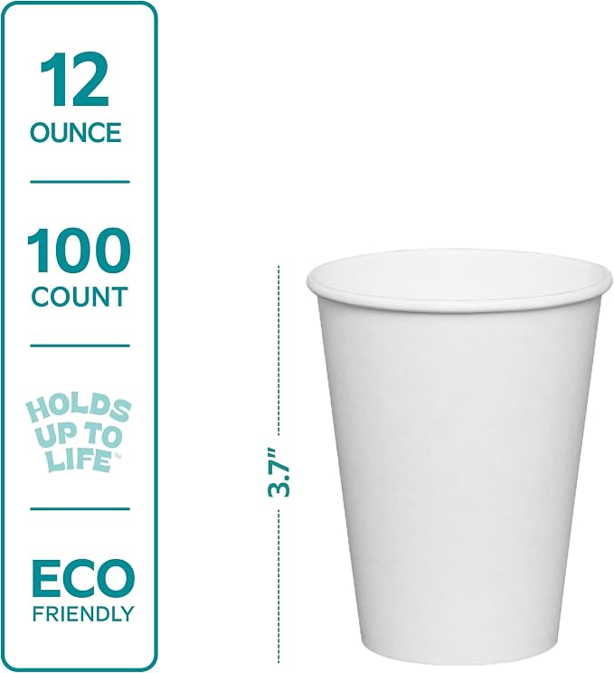 GUSTO 12 oz Disposable White Paper Cups Hot Coffee Cups | Eco-Friendly Material - Image 2