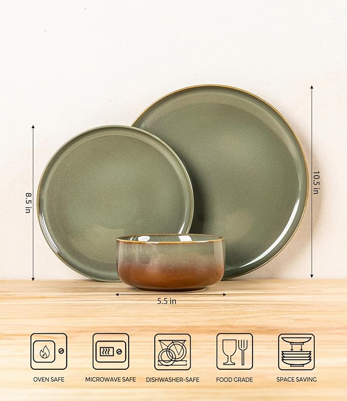 Ceramic Dinnerware Set for 4, 12-Piece Plates and Bowls Set | Handmade Reactive - Image 8