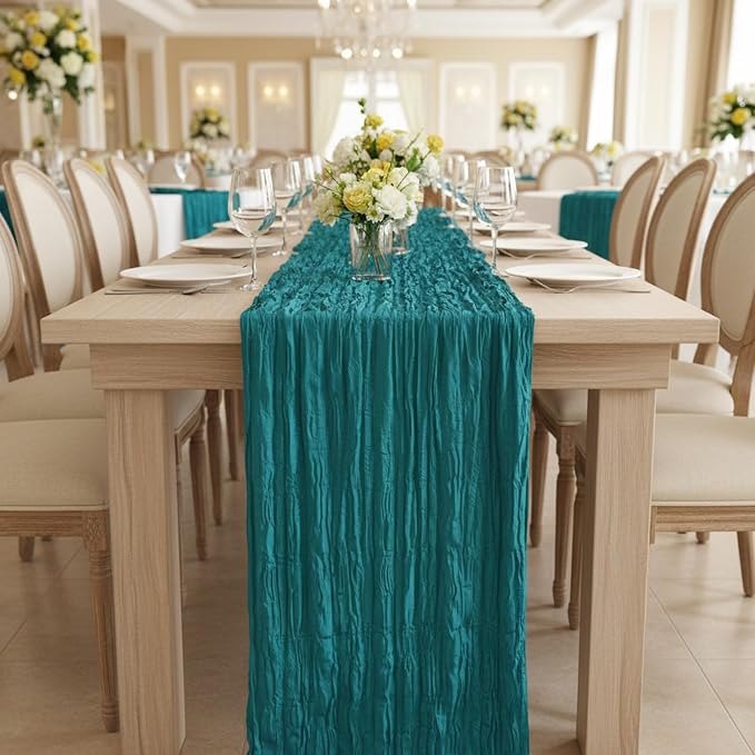 3 Pack Teal Green Cheesecloth Table Runner 120 Inch Boho Wedding Decor | - Image 7