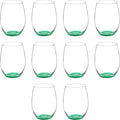 DISCOUNT PROMOS 10 ARC Stemless Wine Glasses Set, 21 oz. - Chardonnay, Cabernet, Merlot, Sauvignon - Green