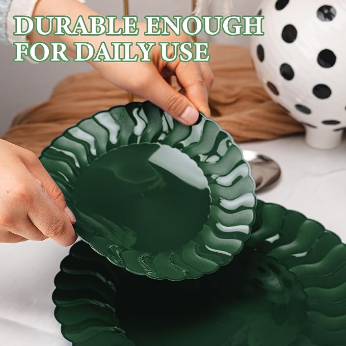 Lullaby 60PCS Green Scalloped Plastic Plates, Disposable Plates - Image 6