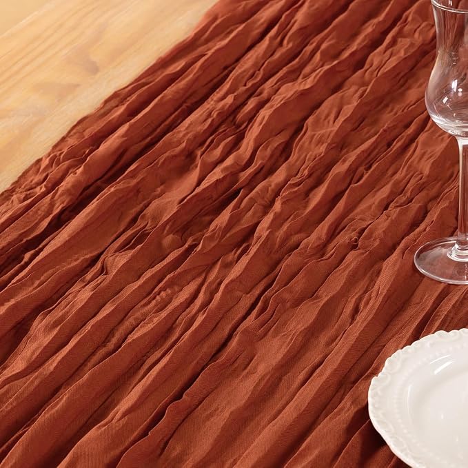 DeZerlor Terracotta Cheesecloth Table Runner 1 Pack Fall Runner | 120Inch Gauze - Image 7
