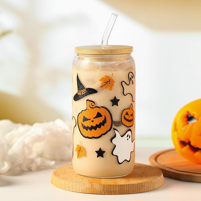 Halloween Pumpkin Ghost Glass Cup - Image 4