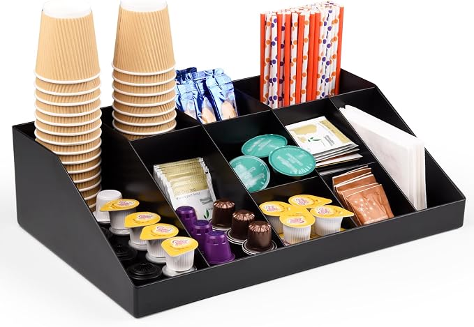 SZQINJI Coffee Condiment Organizer Holder 10-Compartment Black | Coffee by SZQINJI