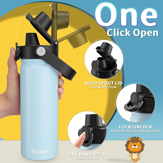 baab 18oz Kids Insulated Water Bottle 18/8 Stainless Steel Kids Cup 1 Pack | - Image 4