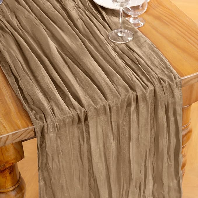 DeZerlor Nude Cheesecloth Table Runner 2 Pack Summer Table Runners Boho Gauze - Image 2