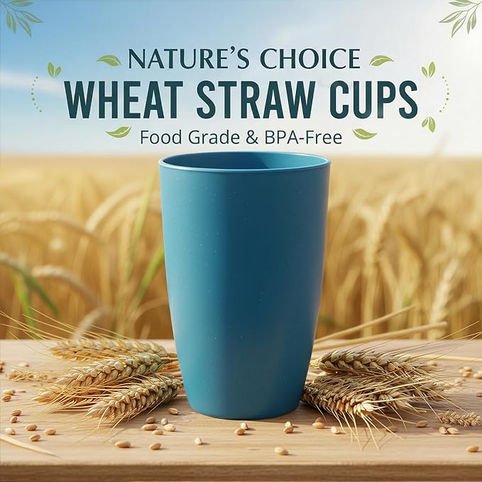Wrova Wheat Straw Cups Reusable Kitchen Cups Set of 8, Unbreakable 20oz - Image 5
