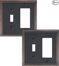 2-Pack Combo Toggle/Decorator Light Switch Cover Plate, Aged Bronze Decorative Electrical Outlet Covers, Durable Solid Zinc Alloy Wall Switch Plates and Outlet Covers