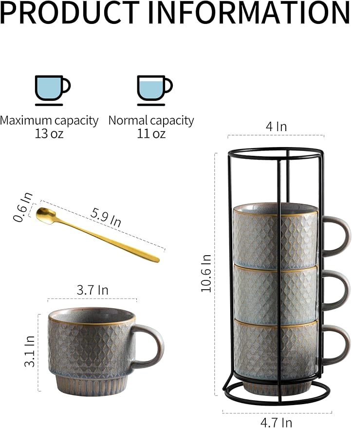 Gomakren Stackable Coffee Mugs Set of 4 Coffee Cups - Image 4