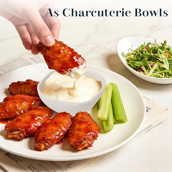 5 OZ Sauce Bowls, Unbreakable Plastic Ramekins, Dishwasher Safe Wheat Straw Bowls Set of 6, Dipping Sauce Cups for Side Dishes, Sushi, Nut, Soy Sauce Dish for Kitchen, Party, Camping- White