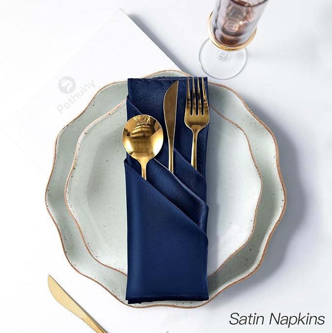 P Pothuiny 12 Pcs Navy Blue Satin Napkins 17 x 17 Inch, Satin Cloth Napkins | - Image 5