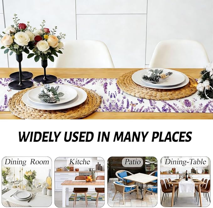 Purple Lavender Floral Butterflies Spring Table Runner, Gifts - Image 5