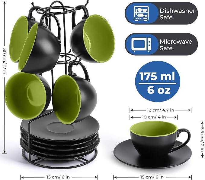 MIAMIO - Set of 6, Ceramic Stackable Cappuccino Cups Set / 6 Ounce Cappuccino - Image 2