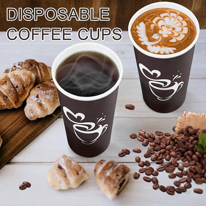 Clawsoff 16 oz 180 Count Paper Coffee Cups Disposable Hot Coffee Cups Brown | - Image 4