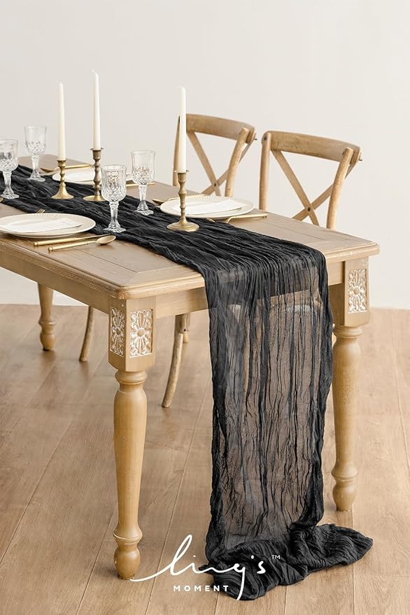Ling's Moment Black Gauze Cheesecloth Table Runner, 14FT | Sheer Cheese Cloth - Image 2
