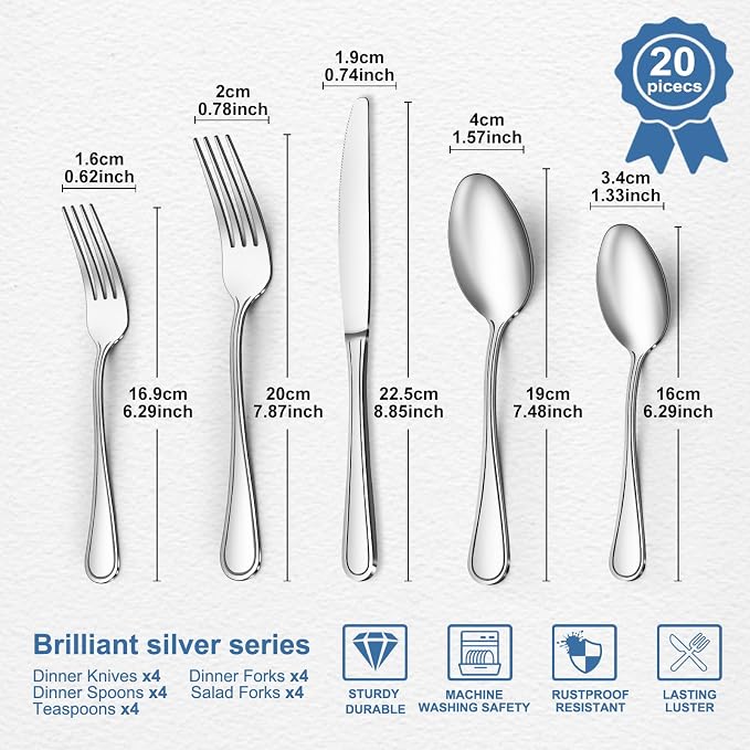BEWOS 20 Piece Stainless Steel Silverware Set - Image 2