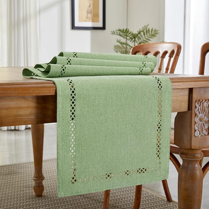 Burlap Table Runner, Avocado Green Table Runners 90 inches Long | Double Layer - Image 3