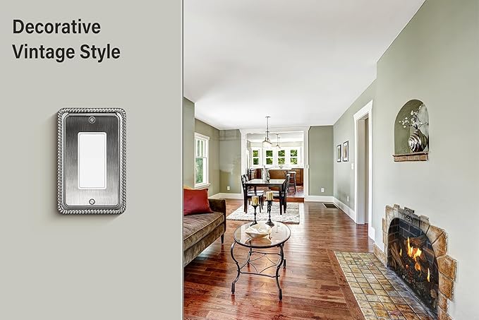 Henne Bery Rope Edge Decorative Wall Plate Switch Plate Outlet Cover (Single Decorator, 2 Pack, Heirloom Silver)