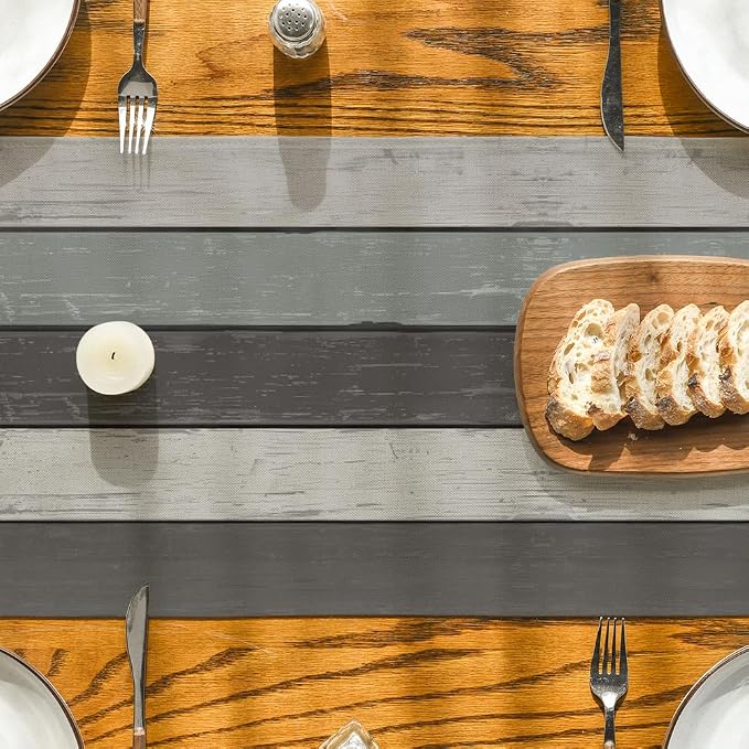 Artoid Mode Grey Retro Rustic Wood Texture Table Runner, Seasonal Kitchen - Image 3