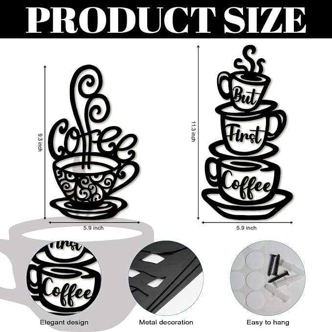 Oubasa Metal Pour Coffee Cup Wall Decor, Minimalist Cafe Themed - Image 3