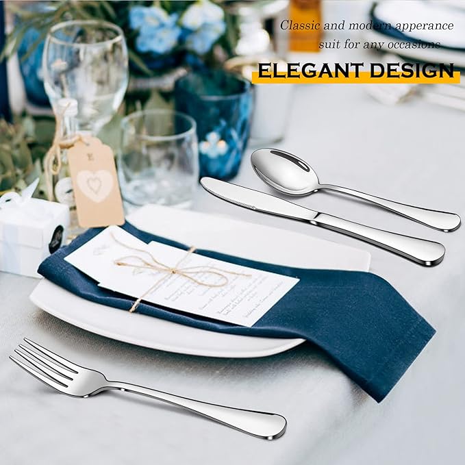LIANYU 36-Piece Silverware Set with Serving Utensils, Stainless Steel Silverware Flatware Set for 6, Elegant Cutlery Tableware Includes Fork Spoon Knife, Mirror Polished, Dishwasher Safe