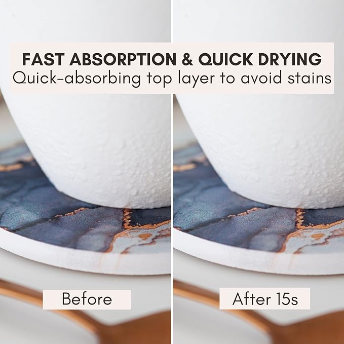 Ceramic Marble Coasters Set of 6, Absorbent Drink Coasters - Image 2