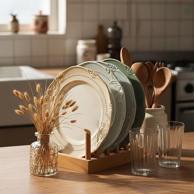 salad plates set of 4, 10.5 inch Reactive Glaze Stoneware Dinner Dish Set for Dessert, Salad, Appetizer, platos de ceramica Dishwasher & Oven Safe, Scratch Resistant-4 Colors
