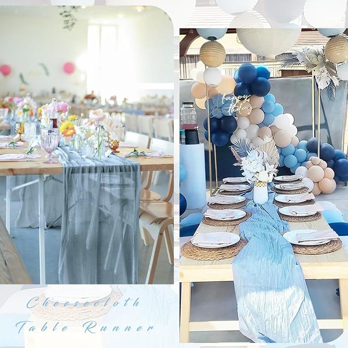 12 Pcs Dusty Blue Cheesecloth Table Runner 10FT Runner - Image 5