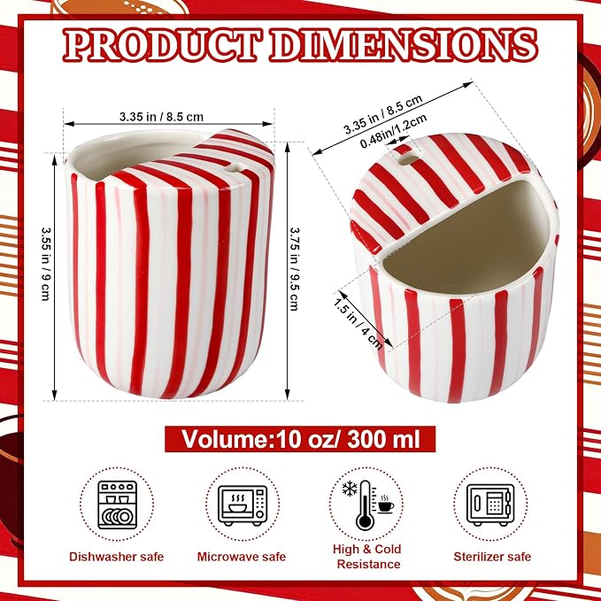 Ceramic Mug with Sip Hole 10 oz Novelty Red Striped Ceramic Coffee Mug Hand - Image 2