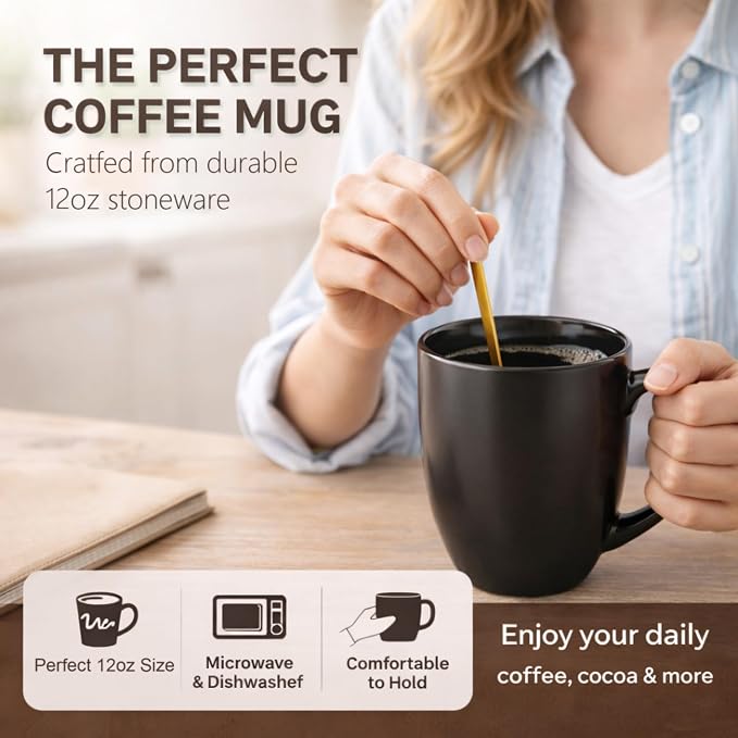 AmorArc 12 OZ Coffee Mugs, Matte Black Coffee Cups - Image 5